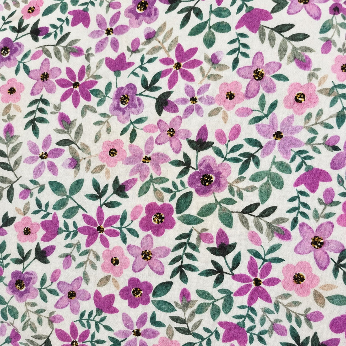 Tecido de algodão Flores de Lilás com flores lilases e rosa