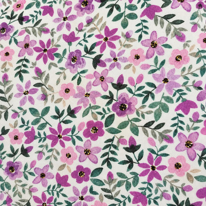 Tecido de algodão Flores de Lilás com flores lilases e rosa