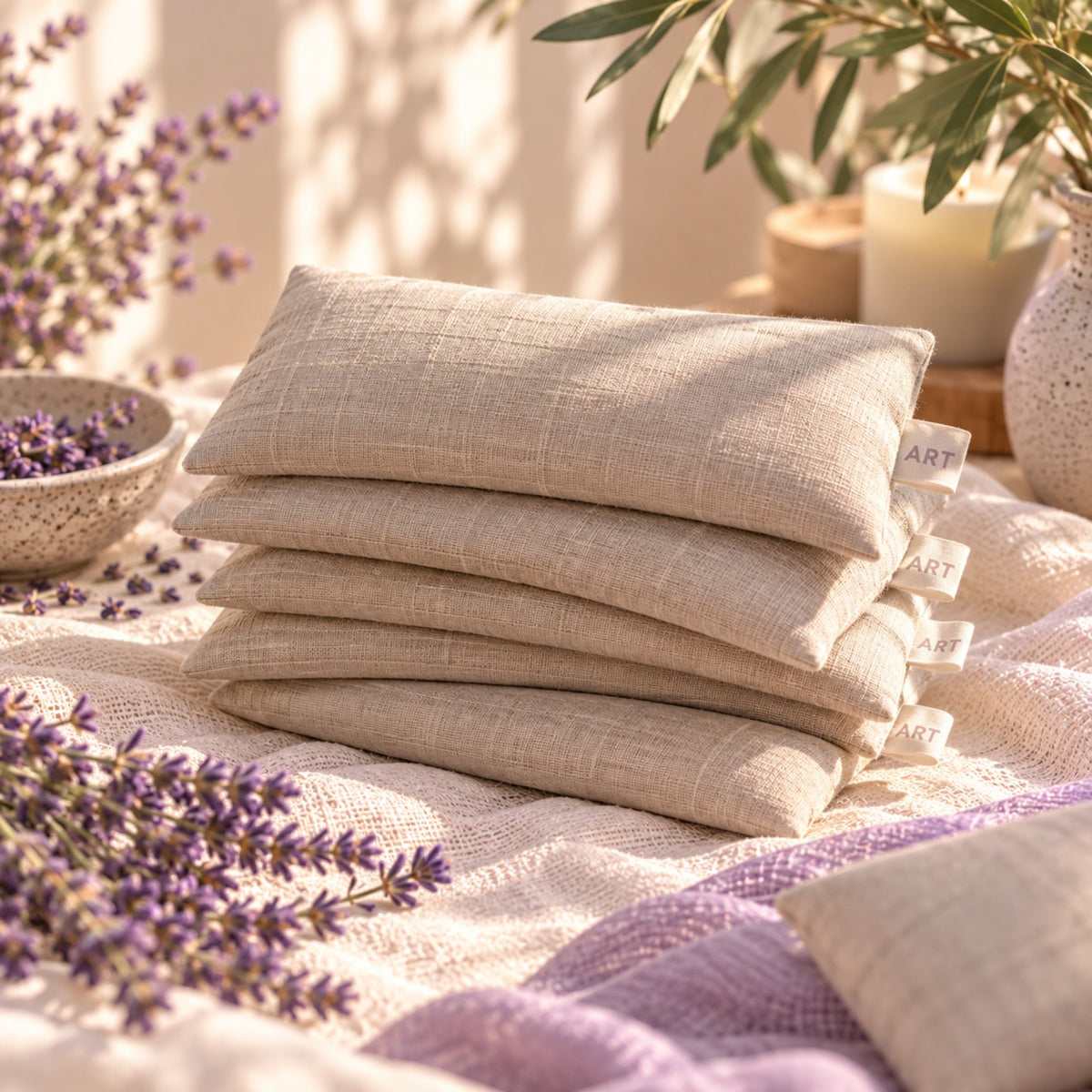 Conjunto de almofadas de olhos HoliZen em linho natural